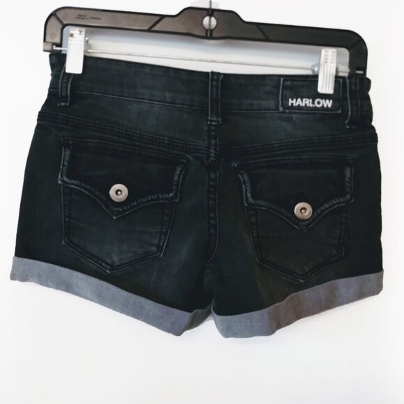 Harlow-Sophia Black Denim Cuff Shorts - Picture 2 of 8